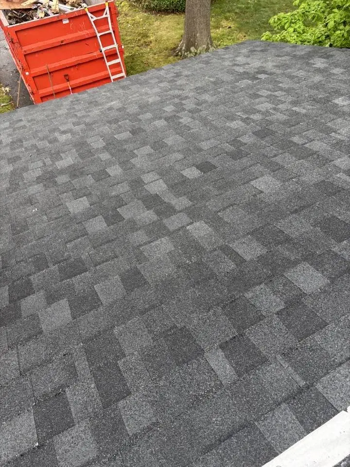 Close view of new gray architectural shingles