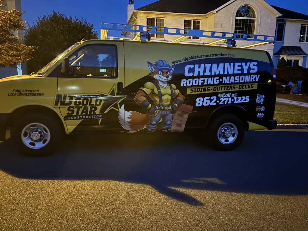NJ Gold Star Construction service van lettered for chimneys, roofing and masonry